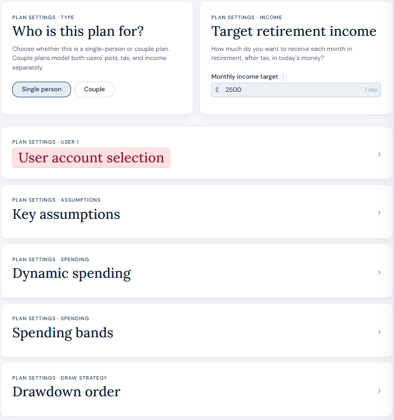Plan Settings overview — Who is this plan for and Target retirement income