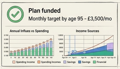 Plan funded — monthly target met by age 95